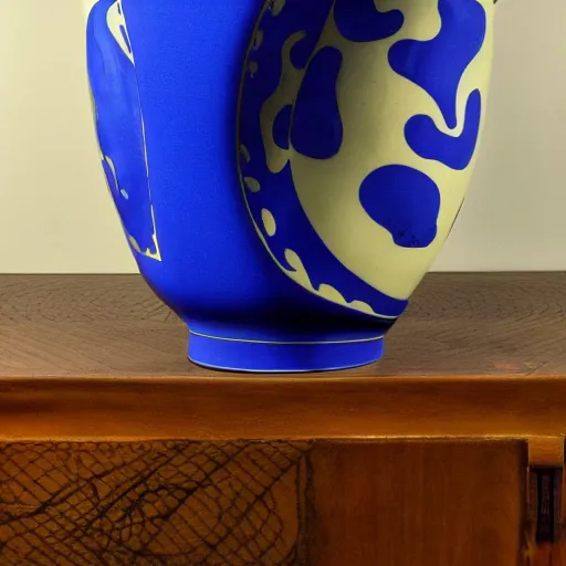 Prompt: art art nouveau vase with yves klein blue details