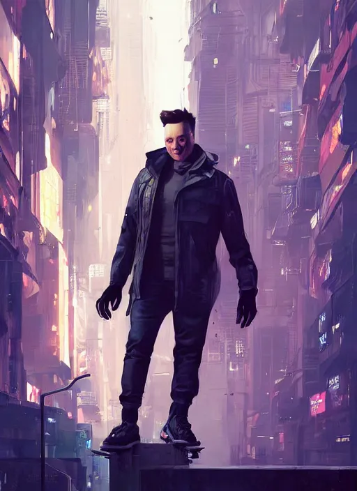 Prompt: a beautiful portrait of elon musk in the streets of cyberpunk city. character design by cory loftis, fenghua zhong, ryohei hase, ismail inceoglu and ruan jia. artstation, volumetric light, detailed, rendered in octane