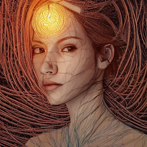 Image similar to the head of an incredibly elegant and beautiful woman partially made of potatoes and dirt looking down, an ultrafine detailed illustration by james jean, final fantasy, intricate linework, bright colors, behance contest winner, vanitas, angular, altermodern, unreal engine 5 highly rendered, global illumination, radiant light, detailed and intricate environment