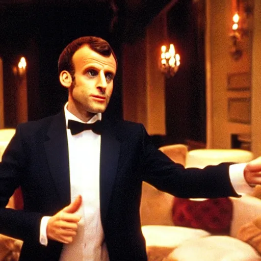 Image similar to Emmanuel Macron in the Gothic nightclub in American Psycho (1999)