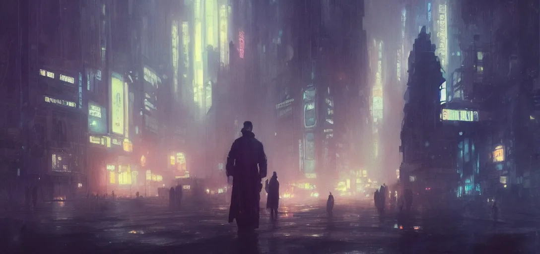 Prompt: 2 0 1 8 blade runner movie still man look at the cityscape from roof perfect face fine realistic face pretty face neon puffy jacket blue futuristic sci - fi elegant by dennis villeneuve tom anders zorn hans dragan bibin thoma greg rutkowski ismail inceoglu illustrated sand storm alphonse mucha