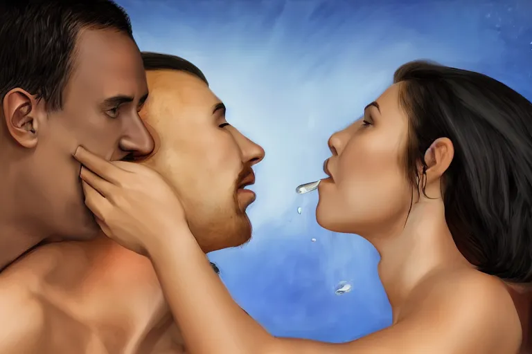 Prompt: a hyperrealistic photograph of moistcr1tikal kissing moistcr1tikal, love, artstation, deviantart, flickr, 8k, 70mm, face enhance, highly detailed, golden ratio