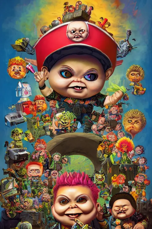 Prompt: Garbage Pail Kids by Simon Bisley, vivid colors, high details, cinematic, 8k resolution, beautiful detailed, photorealistic, digital painting, artstation, concept art, smooth, sharp focus, illustration, fantasy background, artstation trending, octane render, unreal engine