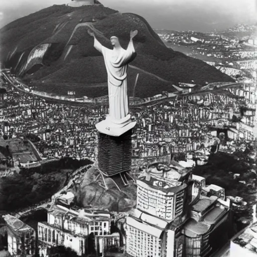 Prompt: the construction of christ the redeemer statue