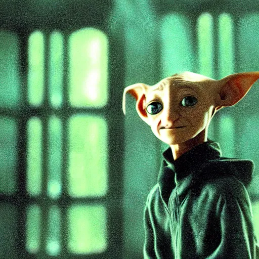 Prompt: a still of dobby in the matrix, 1 9 9 9, movie screenshot