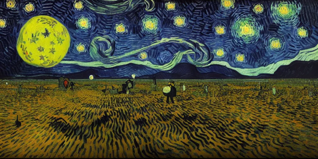 Image similar to outer space with eldritch terror in the middle of composition, cosmic horror, ultra realistic, highly detailed, HD, sharp focus, cinematic lighting, realistic, vivid colors, oil painting, non blurry, sharp, art by van Gogh