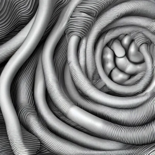 Image similar to clouded origins ( rca umbilical tendrils ), in the style of hiroya oku and riyoko ikeda and stanley kubrick, black and white, photorealistic, epic, super technical, 3 d render