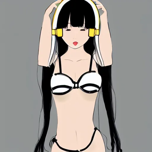 Prompt: realistic beautiful gorgeous natural cute Blackpink Lalisa Manoban black hair cute fur black cat ears, wearing white camisole summer outfit, headphones, black leather choker artwork drawn full HD 4K highest quality in artstyle by professional artists WLOP, Aztodio, Taejune Kim, Guweiz on Pixiv Artstation