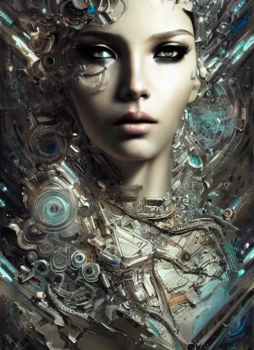 Image similar to portrait of an android goddess, intricate, very detailed, science-fiction, trending on artstation, Nekro, Russ Mills, Taiyo Matsumoto，8k