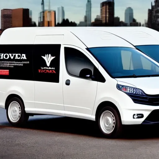 Prompt: A delivery van with a vtec engine designed and produced by Honda, promotional photo