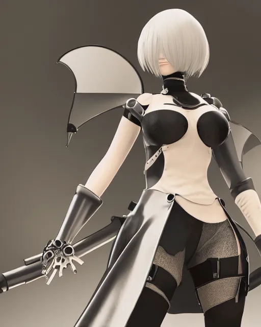 Image similar to 2B from Nier Automata, mechanical detail, cad, solidworks render