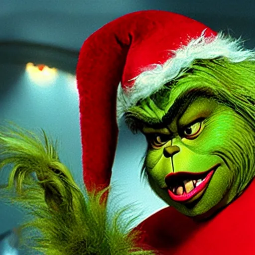 Prompt: Tim-Curry-as-The-Grinch, high detail, cinematic lighting, photorealistic