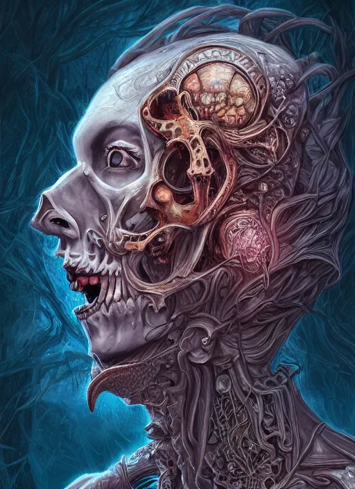Prompt: fineart side portrait illustration of the necromancer, hyper detailed, fantasy surrealism, crisp