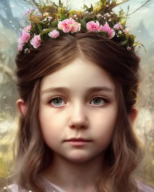 Prompt: highly detailed vfx portrait of a flower girl, wonderful eyes, long hair, deep focus, d & d, fantasy, refined, elegant, high detail, digital painting, artstation, concept art, matte, clear focus, illustration, hearthstone, art by artgerm and greg rutkowski, fuji choco, victoria line gavrilenko and hoang power lines