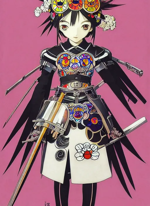 Image similar to takashi murakami, ( ilya kuvshinov! ), anime female knight in. ornate armor by, last exile, murata range, fine detail, perfect, dramatic lighting, dynamic composition, art nouveau, cel shading, vivid, alphonse mucha, ( ( ( colorful ) ) ), ( yoshinari yoh ), okama