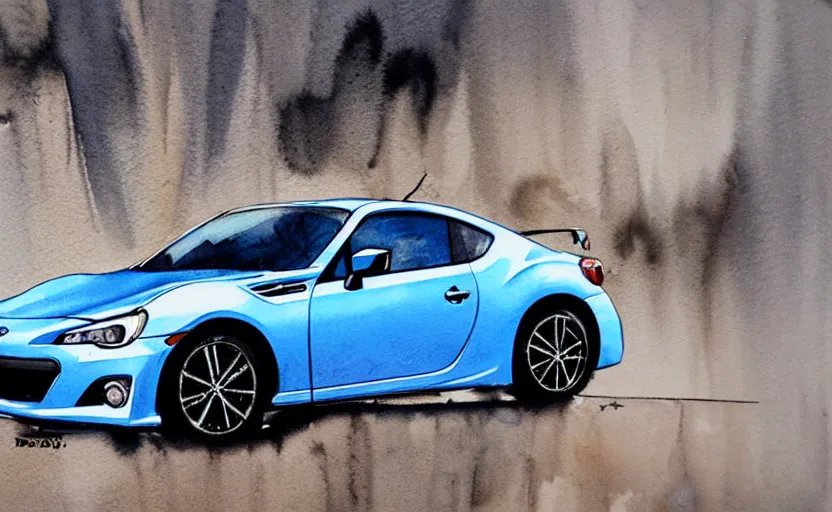 Image similar to modern watercolor painting of a subaru brz