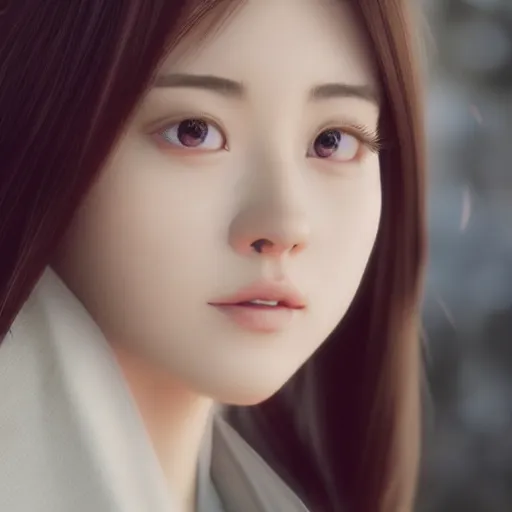 Image similar to a dynamic, epic cinematic 8K HD movie shot of close-up japanese beautiful cute young J-Pop idol actress girl face. Motion, VFX, Inspirational arthouse, at Behance, with Instagram filters