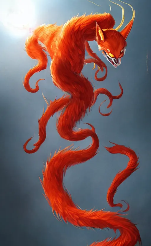 Image similar to venom as the nine tailed fox, kurama, dynamic lighting, photorealistic dark fantasy concept art, trending on art station, stunning visuals, creative, cinematic, ultra detailed