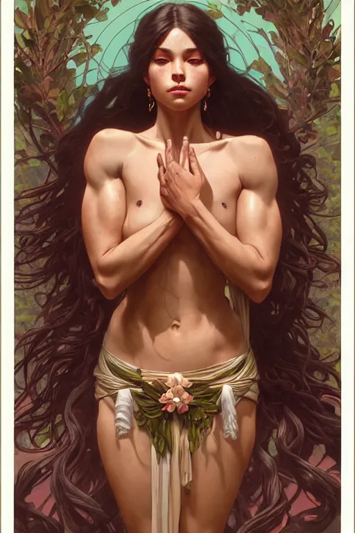 Image similar to goddess of nature, accurate anatomy, only two hands, highly detailed, digital painting, artstation, concept art, smooth, sharp focus, illustration, Unreal Engine 5, 8K, art by artgerm and greg rutkowski and alphonse mucha and Frank Frazetta, and pro fitness photograph