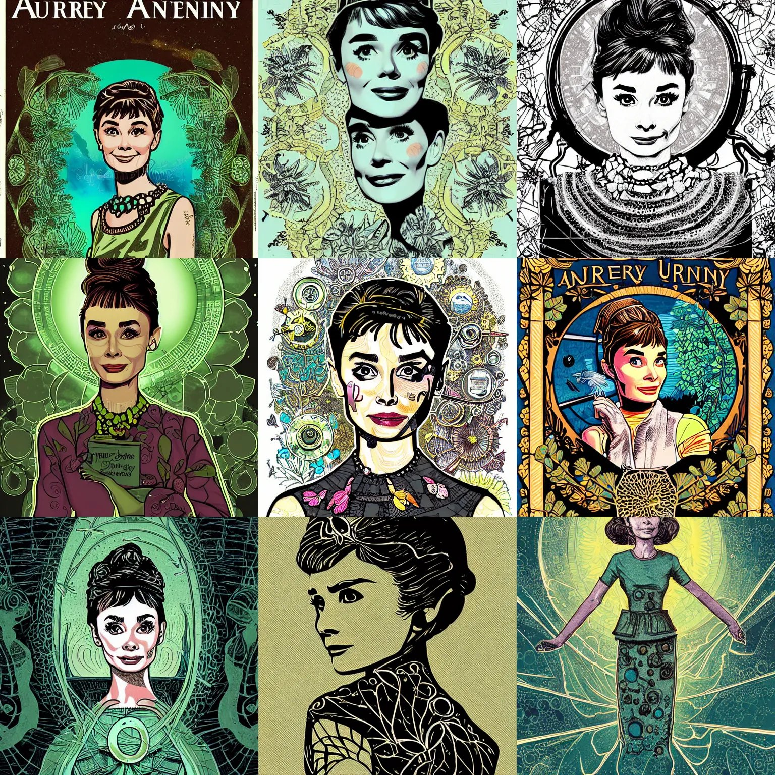 Prompt: audrey hepburn herbal medicine, detailed solarpunk illustration by tim doyle