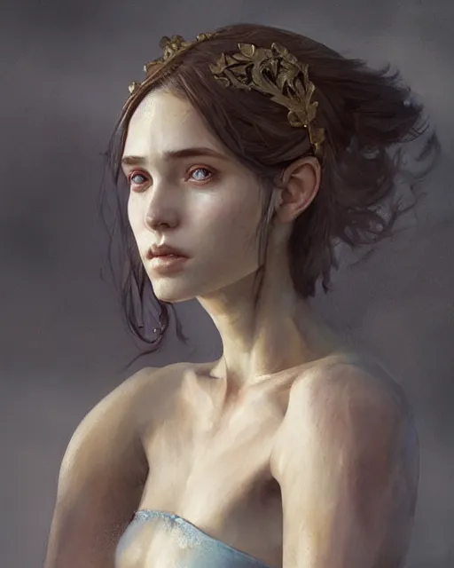 Image similar to an upper body portrait of a beautiful elf princess, oil painting, by Fernanda Suarez and and Edgar Maxence and greg rutkowski