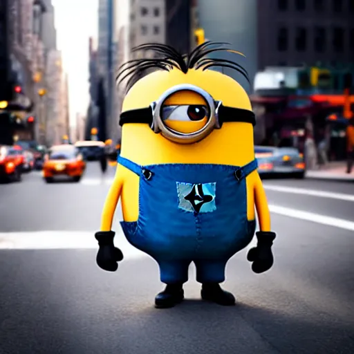 Prompt: 4 k instagram photo of a huge minion walking in new york city
