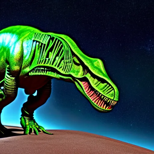 Image similar to an alien t-rex in an unknown planet, photorealistic, 8K