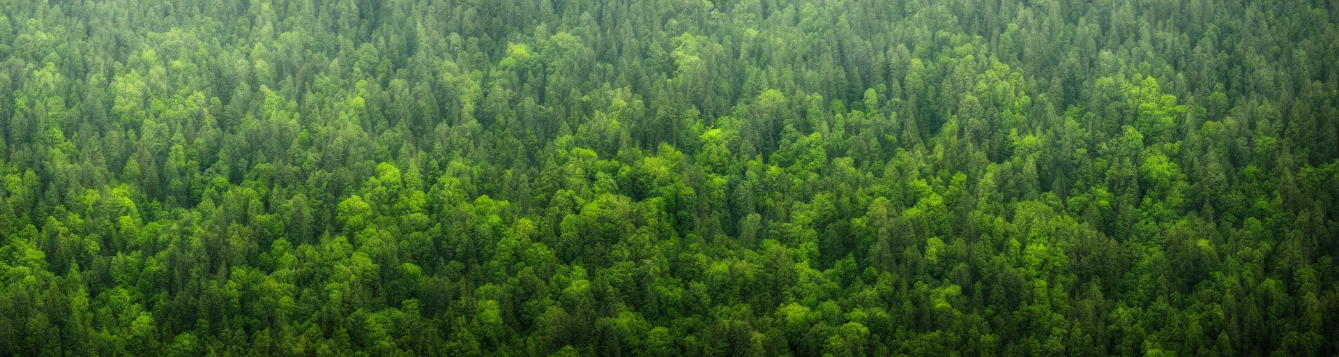 Image similar to a wide landscape shot of a forest with a rainy sky in the background