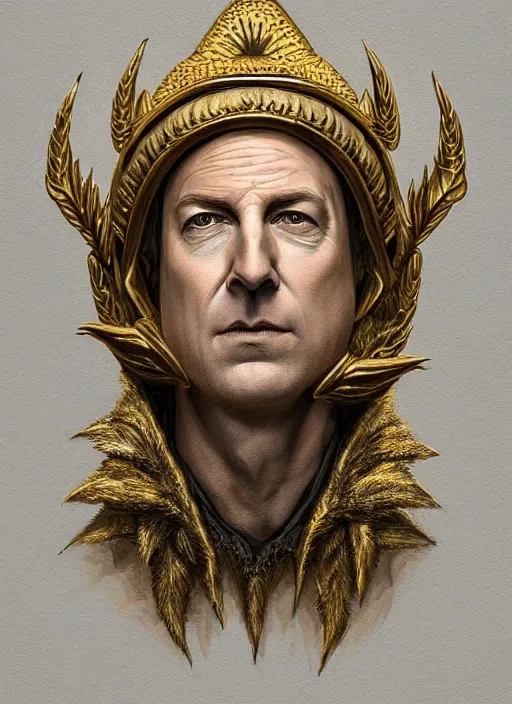 Image similar to symmetry!! portrait of bob odenkirk in cement, with a gold laurel wreath on head, dramatic rendering, fantasy, medieval wear, intricate, elegant, highly detailed, digital painting, artstation, concept art, smooth, sharp focus, illustration, art by artgerm and greg rutkowski