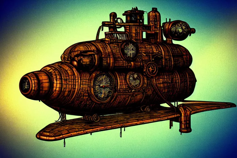 Prompt: steampunk submarine!, in the style of john avon and derek riggs and eva widermann, trending on artstation, halfrear lighting closeup view anaglyph filter, bokeh, anime, colored pencil art, belle epoque