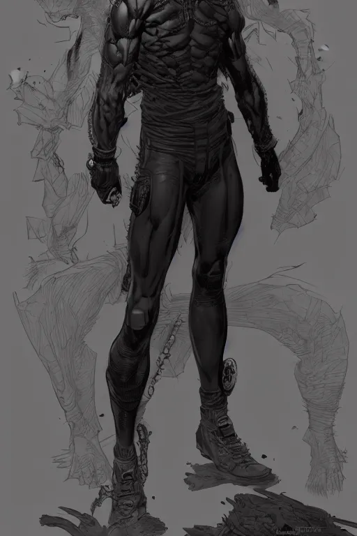 Image similar to A full body portrait of a new antihero character art by Jason Chan and Marc Silvestri, Cedric Peyravernay, Trending on artstation, 8k, Ultra detailed, ominous, mysterious