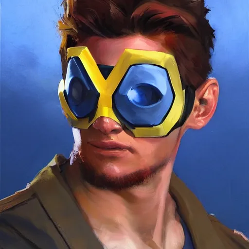 Image similar to greg manchess portrait painting of scott summers aka cyclops as overwatch character, medium shot, asymmetrical, profile picture, organic painting, sunny day, matte painting, bold shapes, hard edges, street art, trending on artstation, by huang guangjian and gil elvgren and sachin teng