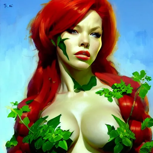 Image similar to Greg Manchess portrait painting of Poison Ivy as Overwatch character, medium shot, asymmetrical, profile picture, Organic Painting, sunny day, Matte Painting, bold shapes, hard edges, street art, trending on artstation, by Huang Guangjian and Gil Elvgren and Sachin Teng