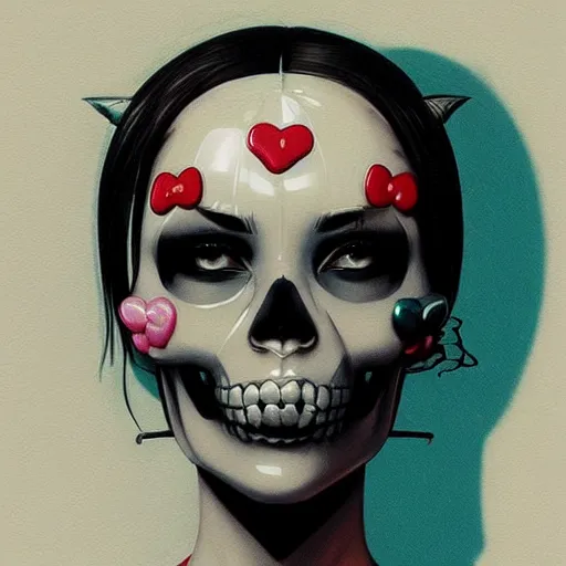 Image similar to anime skull portrait woman balloons, hello kitty, elegant, highly detailed, hard shadows and strong rim light, art by jc leyendecker and atey ghailan and sachin teng