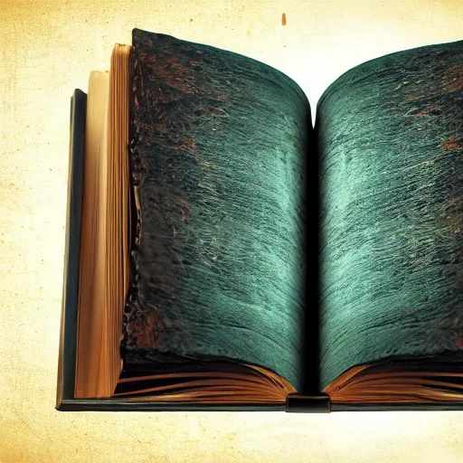 Prompt: high quality studio photography of frightening book with monster hands emerging, horror texture background