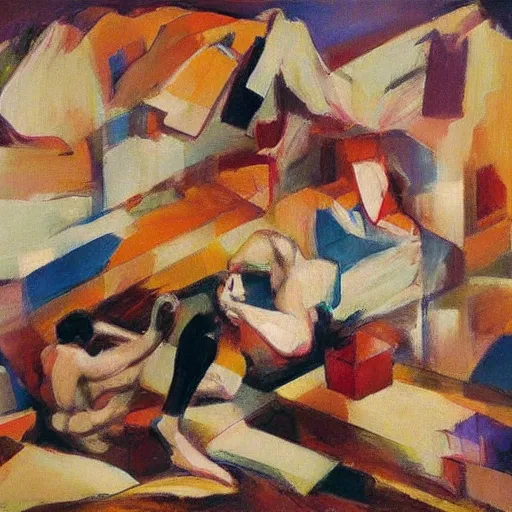 Prompt: A beautiful conceptual art. Doctors don’t seem to realize that most of us are perfectly content not having to visualize ourselves as animated bags of skin filled with obscene glop. by David Bomberg brightvibrant, extemporaneous