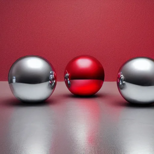 Prompt: chrome spheres on a red cube, studio lighting