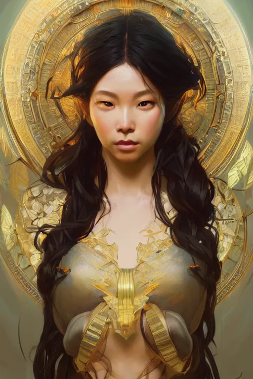 Image similar to asian greek goddess, highly detailed, digital painting, artstation, concept art, smooth, sharp focus, illustration, Unreal Engine 5, 8K, art by Ross Tran and greg rutkowski and alphonse Mucha