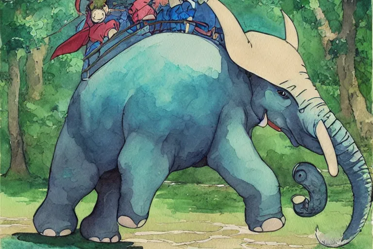 Image similar to giant elephant turtle, painting, watercolor, concept art, studio ghibli, by hayao miyazaki