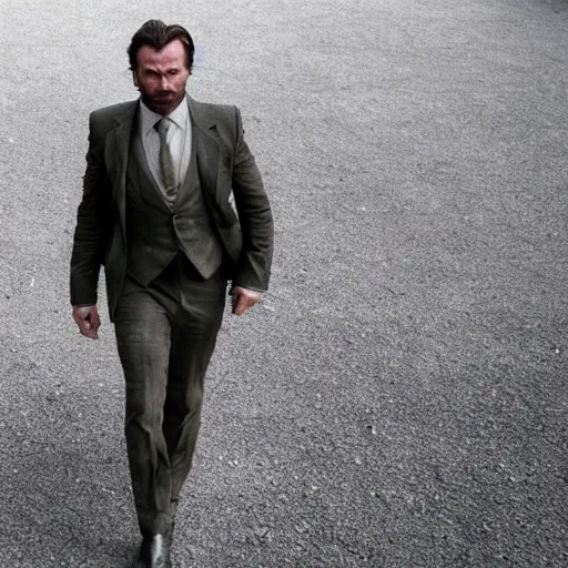 Image similar to kurdish capitalist wearing a suit, dressed smart, in a movie directed by christopher nolan, movie still frame, promotional image, imax 7 0 mm footage