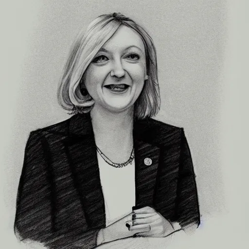 Prompt: liz truss, pencil sketch