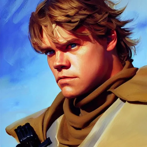 Image similar to greg manchess portrait painting of armored luke skywalker as overwatch character, medium shot, asymmetrical, profile picture, organic painting, sunny day, matte painting, bold shapes, hard edges, street art, trending on artstation, by huang guangjian and gil elvgren and sachin teng