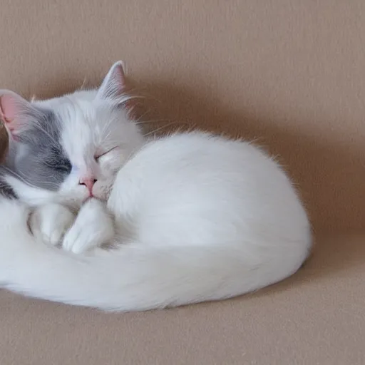 Prompt: white cat sleeping, fluffy, high detail, full body