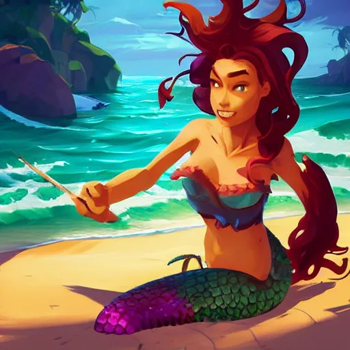 Image similar to painting mermaid treasure on sea of thieves game avatar hero smooth face median photoshop filter cutout vector, behance hd by jesper ejsing, by rhads, makoto shinkai and lois van baarle, ilya kuvshinov, rossdraws global illumination