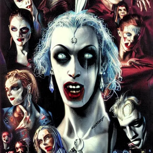 Prompt: 1990's movie poster for Vampire: the Masquerade, gothic horror, stunning perfect faces, highly detailed by Drew Struzan