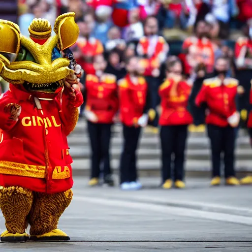 Image similar to an anthropomorphic civil guard with a dragon head and mouse hands receiving a medal