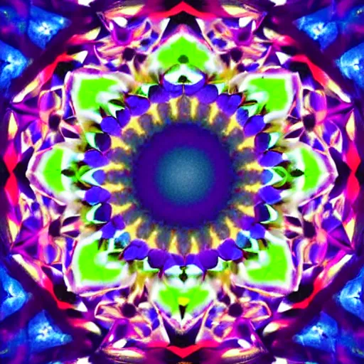 Prompt: A beautiful digital art of a man with a large head, sitting in what appears to be a meditative pose. His eyes are closed and he has a serene look on his face. His body is made up of colorful geometric shapes and patterns that twist and turn in different directions. It's almost as if he's sitting in the middle of a kaleidoscope! cool green by Frida Kahlo, by Chris Cunningham, by Octavio Ocampo