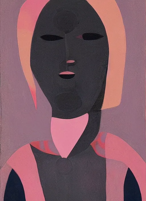 Image similar to portrait of a pink alien with minimalistic and aesthetic geometric shapes and patterns, muted color palette, symmetric, symbolist, abstract, spiritual art painting by Hilma At Klint