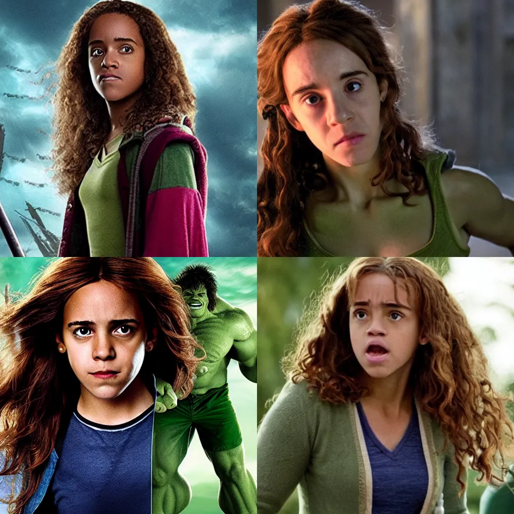 Prompt: Hermione Granger as HULK