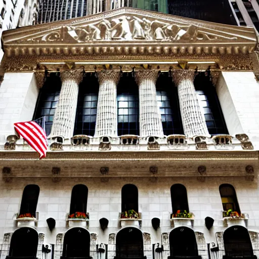 Prompt: new york stock exchange in neolythic style